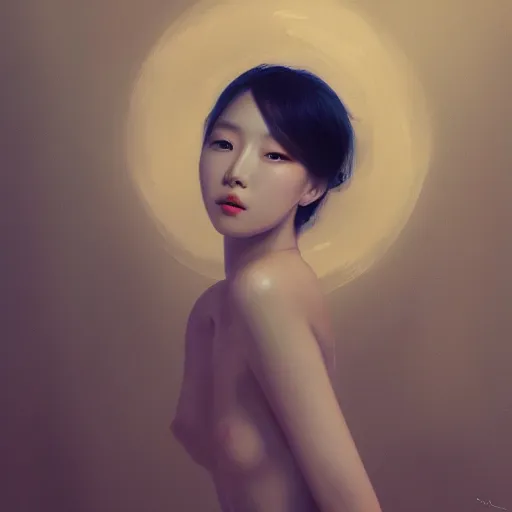 Prompt: close-up portrait of a beautiful Korean Luxurious Goddess posing dramatically in the art style of James Jean pastiche, by WLOP, rule of thirds, 4k quality