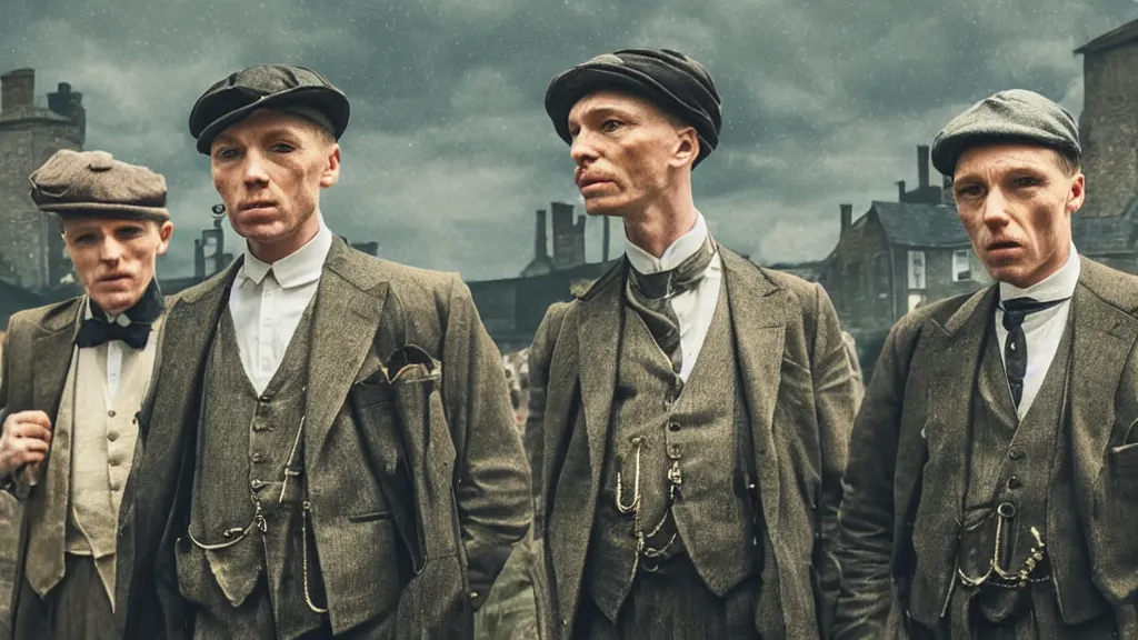 Image similar to the peaky blinders made of peanuts