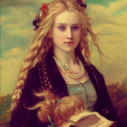 Image similar to A beautiful Blonde Woman with Locks in the style of Sophie Anderson, Portrait