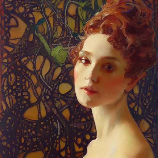 Image similar to portrait of a beautiful woman, intricate, elegant, highly detailed, by gil elvgen, greg manchess, mucha