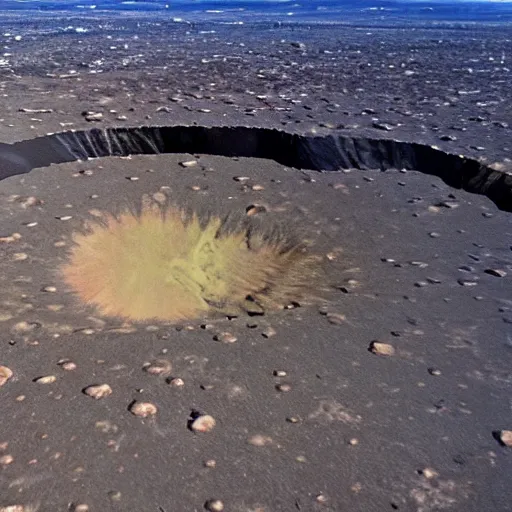 Image similar to a large nuclear crater in manhattan, realistic, taken on a ww 3 camera.