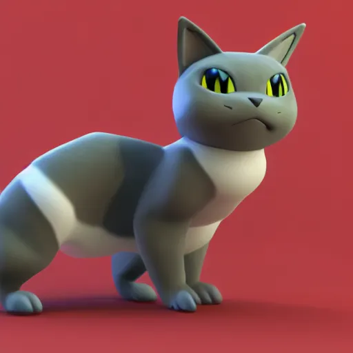 Image similar to 3 d render of a cute dark gray tabby cat based pokemon