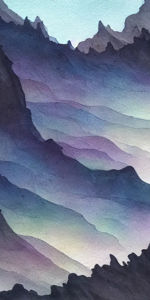 Image similar to mountian, color ink wash by award - winning concept artist. backlighting, chiaroscuro, field of depth.