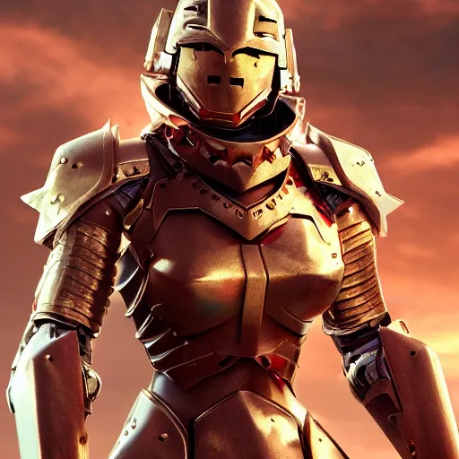 Prompt: picture of metal armored valkyrie, crimson plated, sword and shield, golden wings, divine vibes, light brown hair, white skin, shiny golden eyes, sky background, sharp focus, highly detailed, cinematic lighting, studio quality, smooth render, unreal engine 5 rendered, octane, rendered