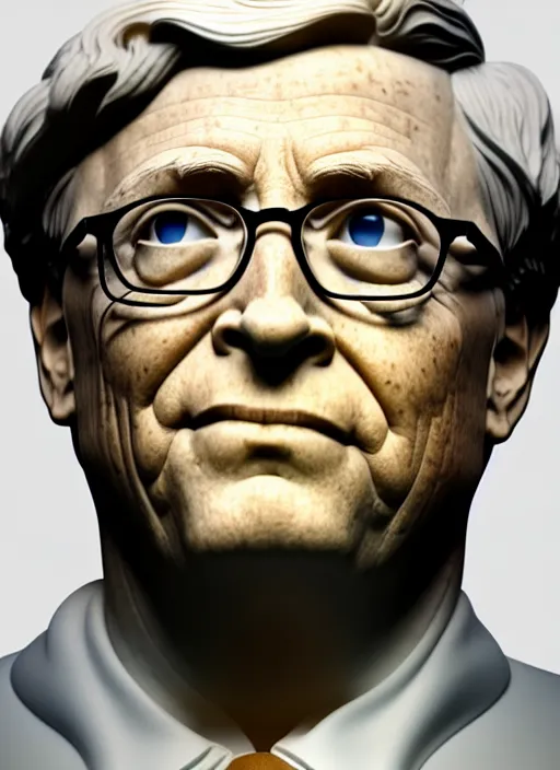 Prompt: bill gates as marble statue, soft surface texture, very realistic 3 d render, soft sun lights, 4 k, high detailed photography result