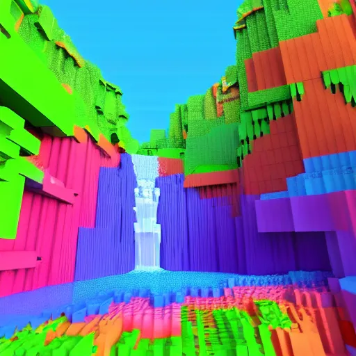 Prompt: a beautiful waterfall, 3 d voxel art, pastel tones