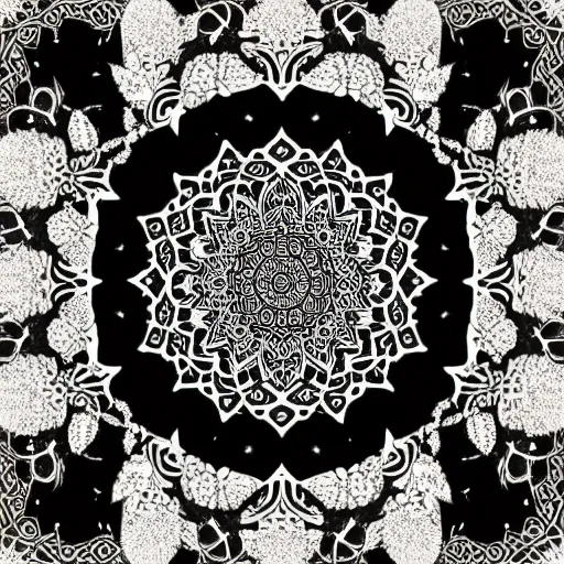 Image similar to persian mandala, vector art, detailed, black and white