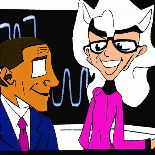 Image similar to a screenshot of Barack Obama meeting Walter White in Hazbin Hotel (2019)