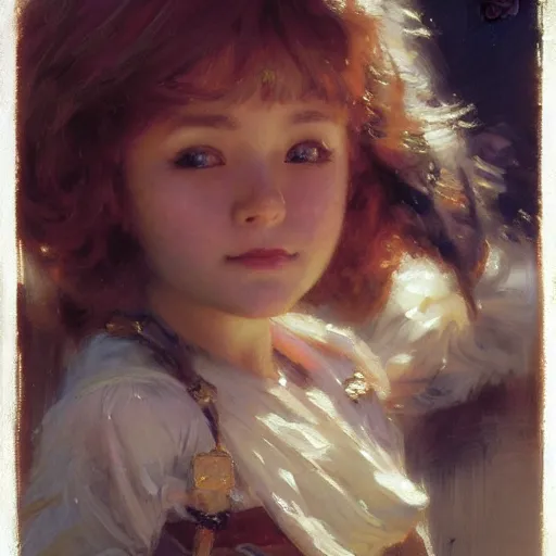 Image similar to portrait of chibi art girl, anime, painting by gaston bussiere, craig mullins, j. c. leyendecker