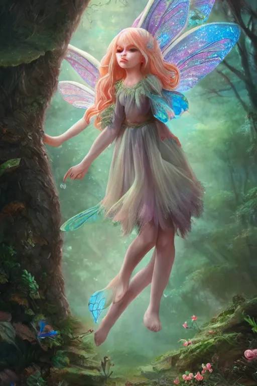 Image similar to a cute and geogerous fairy in the dreamy forest, fantasy, dreamlike, 8 k resolution, hyper detailed, d & d, character design, digital painting, trending on artstation, sharp focus, illustration, art by viktoria gavrilenko, hoang lap, fuji choko, steve zheng,