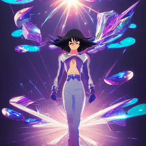 Prompt: a comic book style crystal lotus by yusuke murata and makoto shinkai, anime style, cel shaded, unreal engine, highly detailed, iridescent, artstation, pixiv, reflective, volumetric lighting, soft glow