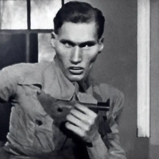 Image similar to jerma in a 1 9 4 0 s horror movie