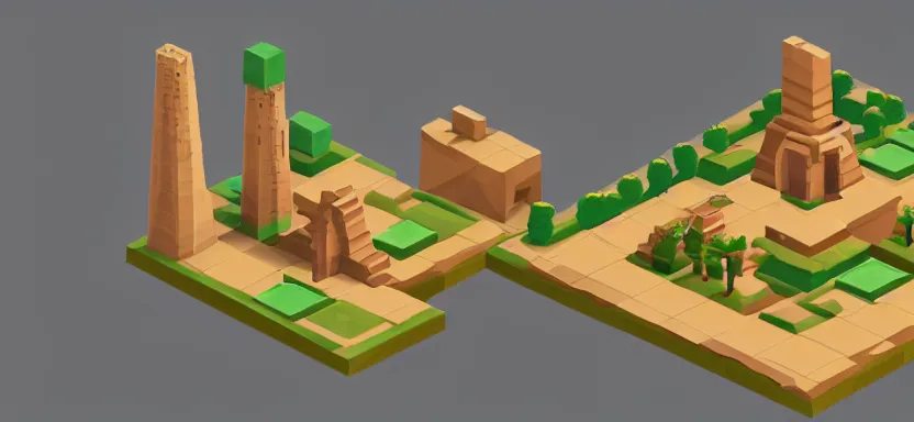 Prompt: a desert civilization, low poly pixel, isometric 3d perspective