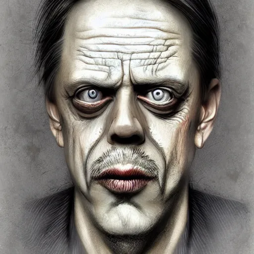 Image similar to surrealism grunge cartoon portrait sketch of Steve Buscemi, by michael karcz, loony toons style, freddy krueger style, horror theme, detailed, elegant, intricate