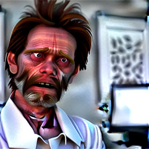 Image similar to willem defoe pretending to be a scientist