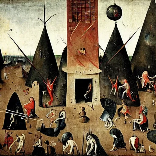 Prompt: hieronymous bosch painting of wall street filled with tortured bankers and suffering traders