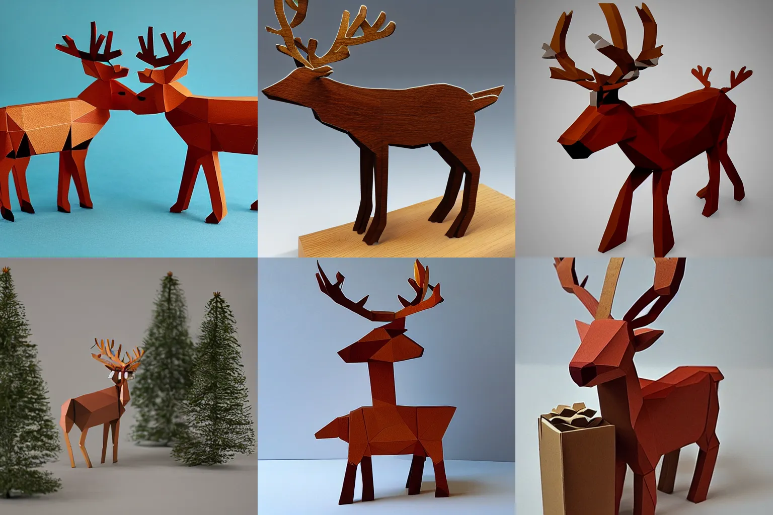 Prompt: detailed swedish reindeer made from lowpoly boxes wood