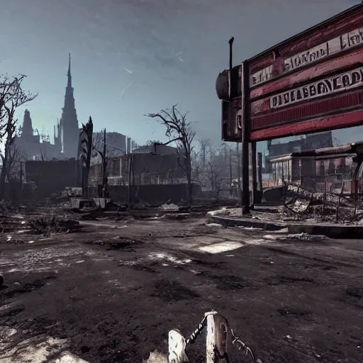 Prompt: copenhagen in ruins post - nuclear war in fallout 4, in game screenshot