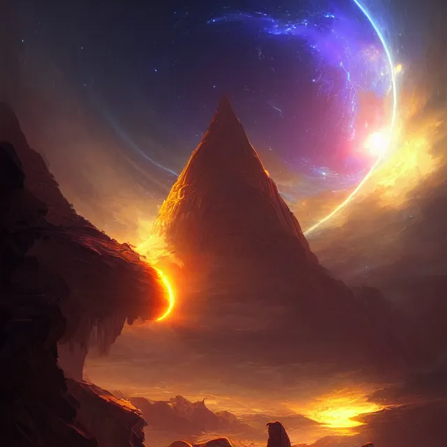 Image similar to the eye of horus, atmospheric lighting, intricate, volumetric lighting, beautiful, sharp focus, ultra detailed, in the art style of marc simonetti, bowater charlie and brom gerald, astrophotography