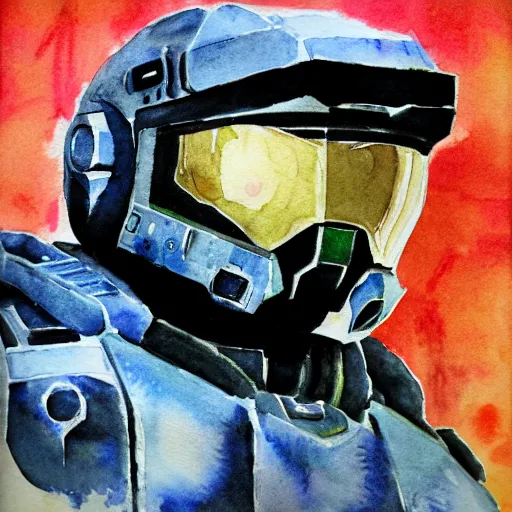 Prompt: master chief portrait watercolor - n 9