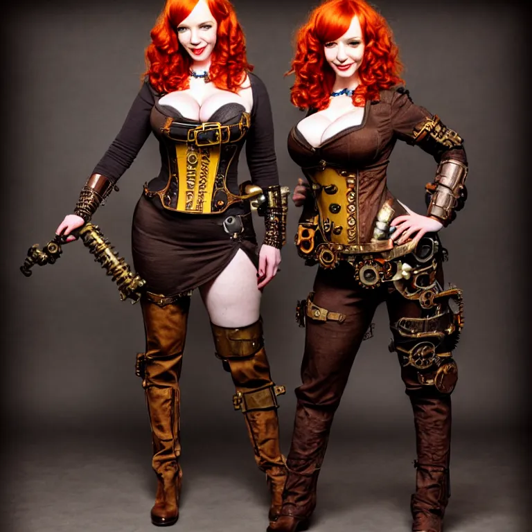 Image similar to full body photograph of christina hendricks as a steampunk warrior, extremely detailed. dslr. 8 5 mm.