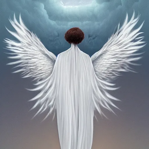 Prompt: a white angel with feathered wings open, digital art in the style of zdzislaw beksinski 4 k w 7 6 8