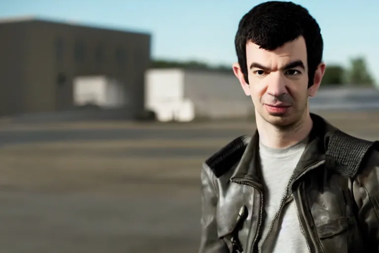 Image similar to live action film still of nathan fielder playing squall leonhart in the new sci - fi movie