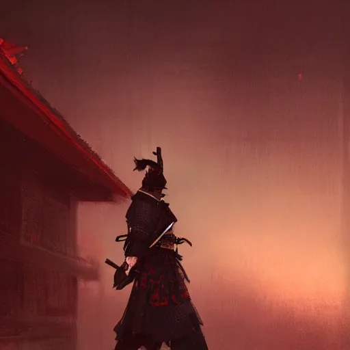 Prompt: a side view of a samurai,dramatic,night time,digital art,detailed,art by greg rutkowski,trensing on deviantart