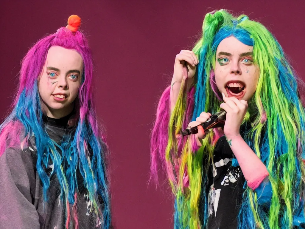 Prompt: billie eilish as a claymation character on stage