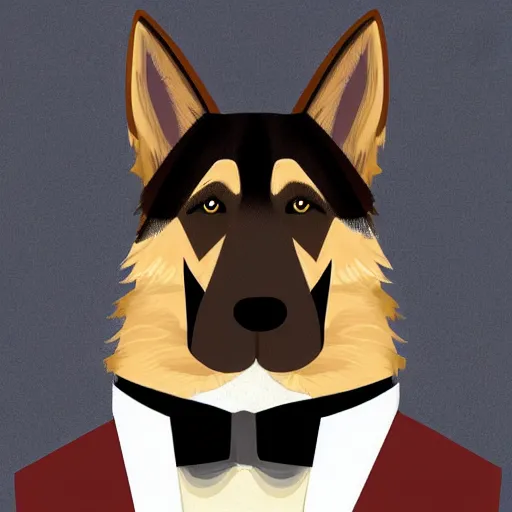 Prompt: anthropomorphic furry german Shepherd wearing a tuxedo, Digital Art