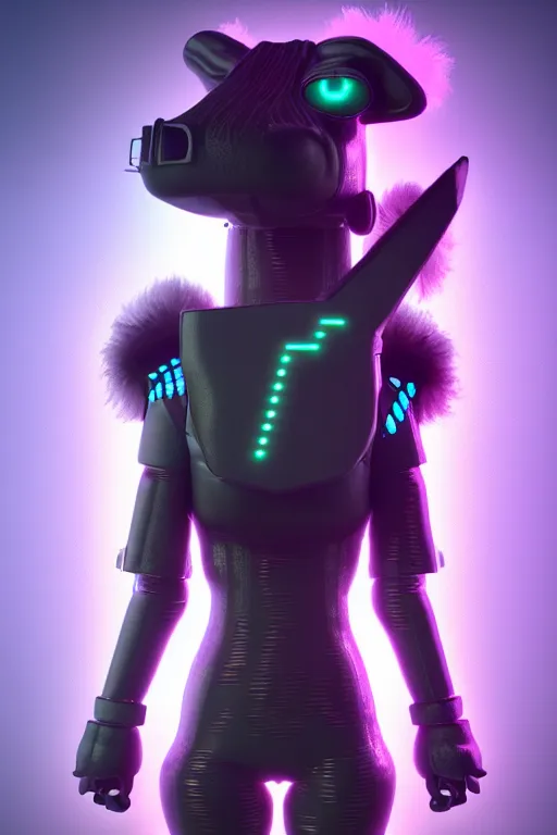 Image similar to high quality 3 d render cyberpunk very cute cyborg fluffy! cow hybrid!, highly detailed, unreal engine cinematic smooth, in the style of blade runner & detective pikachu, hannah yata charlie immer, purple light, low angle, uhd 8 k, sharp focus