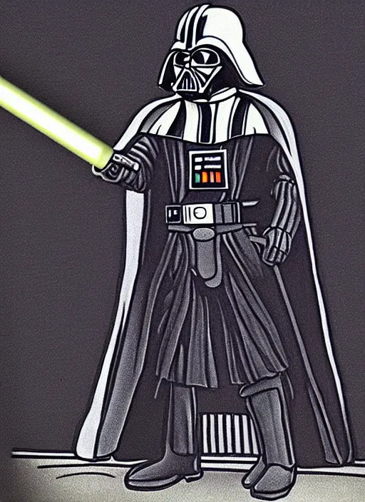 Prompt: a colored pen drawing of darth vader playing golf