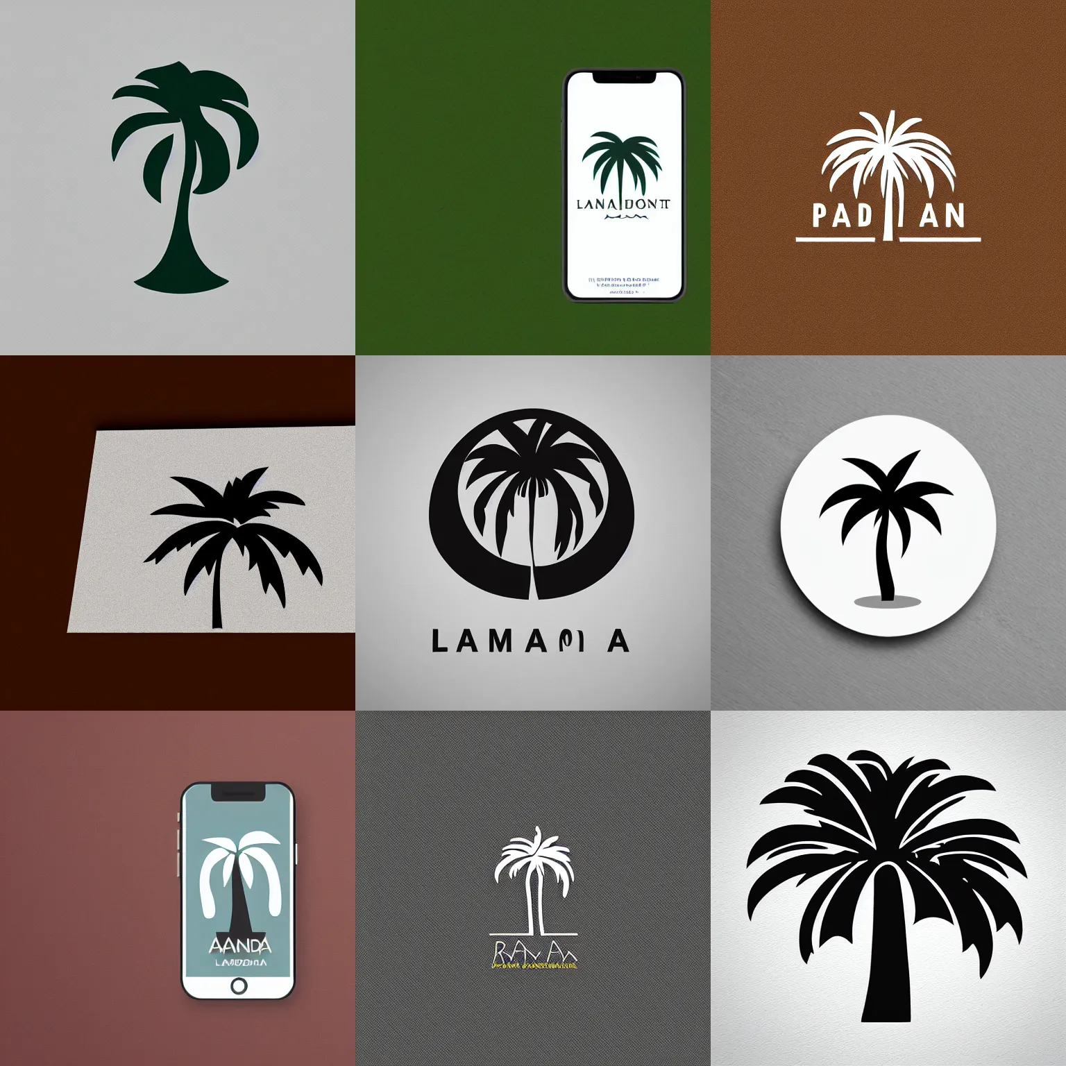 Prompt: palm tree logo, landor associates, minimalist, flat art, mobile app