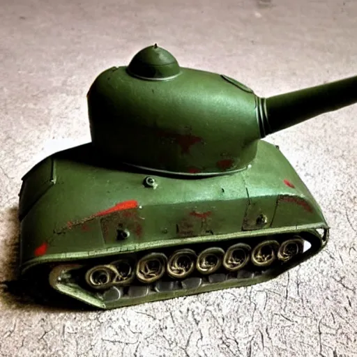 Image similar to photo of old Soviet steel toy tank, 1930s, retro, 35 mm