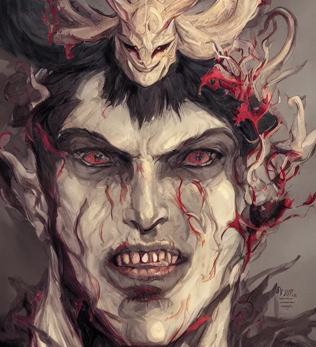 Prompt: beautiful demon prince portrait by valentina remenar and james jean