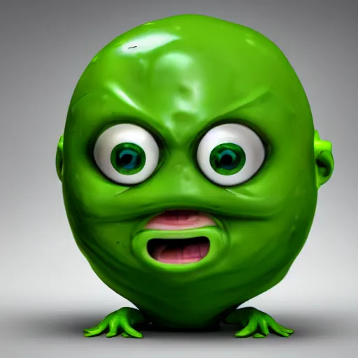 Image similar to 3 d octane render of a chibi transparent green slimeball character with eyes