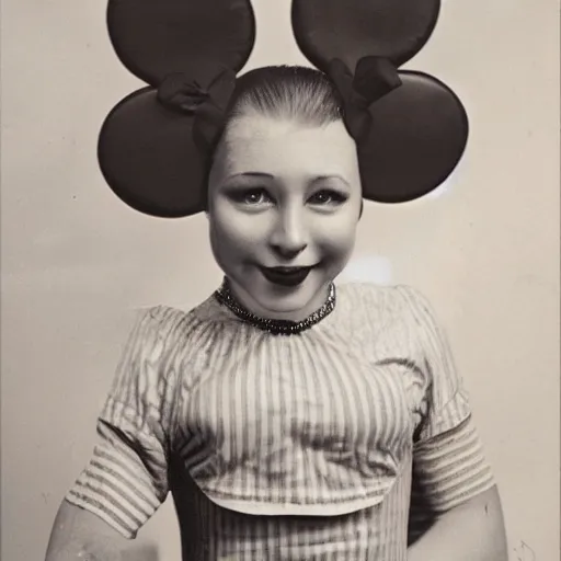 Prompt: human, Minnie Mouse as a human young woman