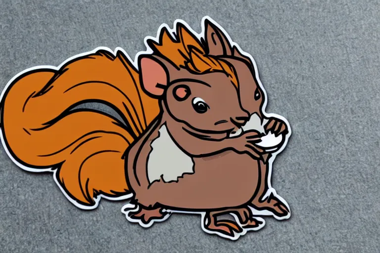 Image similar to a die cut sticker of a squirrel dressed as a pimp