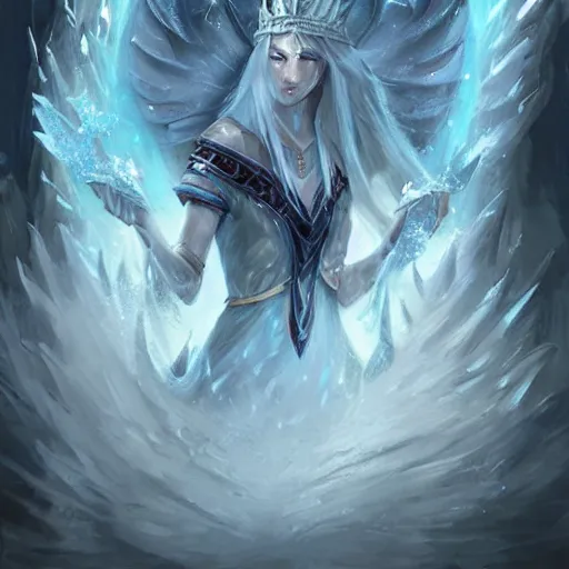 Image similar to ice queen, ice throne, epic fantasy style, in the style of Greg Rutkowski, hearthstone artwork