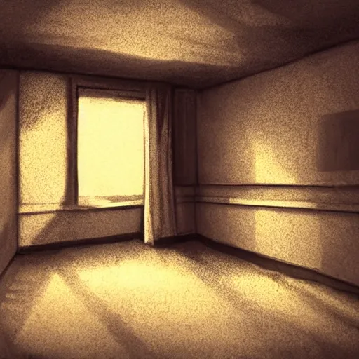 Image similar to hotel room, musty, ambient lighting, light shafts from window blinds, sun ray, dusty, moody, atmospheric, beautiful, abandoned room, motel room, artstation award, detailed, concept art, color sketch