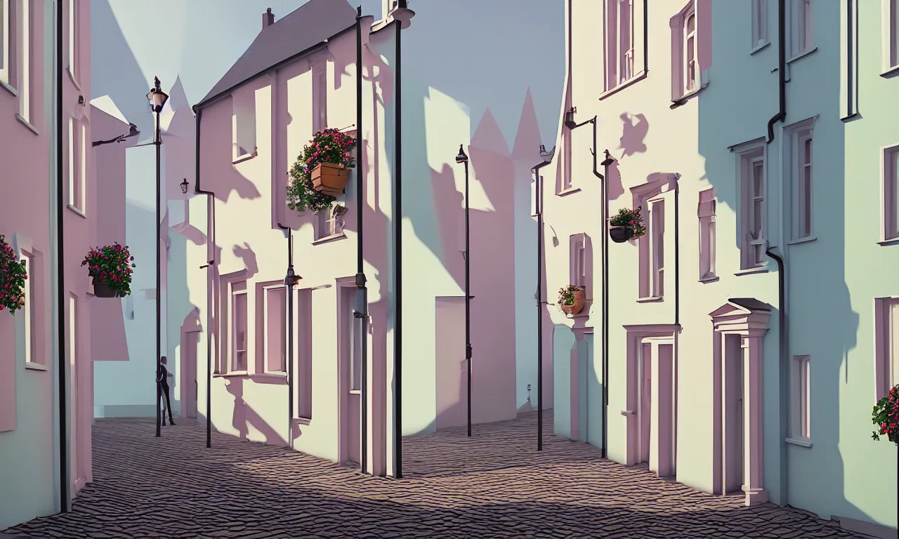 Prompt: kerberos services, open door, nordic pastel colors, scottish town, 3 d art, digital illustration, perfect lighting