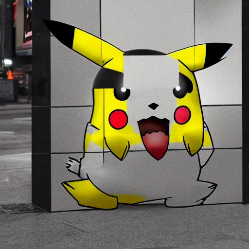 Prompt: pikachu homeless begging for fentanyl in times square, ultra detailed, 8 k, photorealism, rule of thirds, cracked textures.