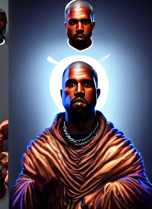 Prompt: A striking epic hyper real comic book style portait painting of Kanye west as a bard, D&D Concept Art, unreal 5, DAZ, Apex legends concept art, hyperrealistic, octane render, cosplay, RPG portrait, dynamic lighting