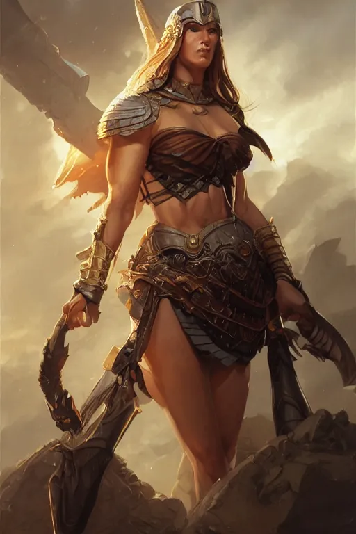 Image similar to amazon valkyrie athena, d & d, fantasy, portrait, highly detailed, headshot, digital painting, trending on artstation, concept art, sharp focus, illustration, art by artgerm and greg rutkowski and magali villeneuve