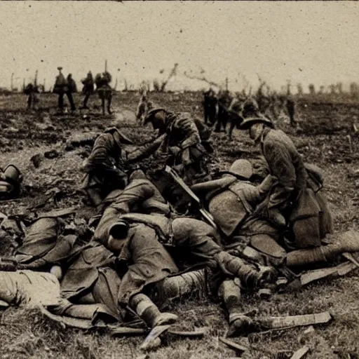 Prompt: aftermath of a bloody battle, world war 1