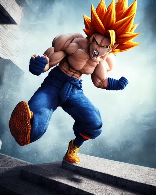 Image similar to 3 d high octane render, 8 k hyperrealism, unreal engine, photorealistic goku, portrait, dynamic lighting, photorealistic, unreal engine, octane, ultra detailed, detailed faces, hd quality, life like, high render, hd resolution