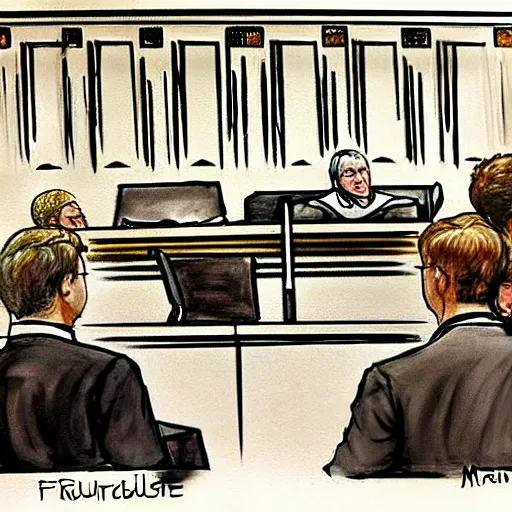 Image similar to [ prompt ridiculous courtroom scene drawn by marilyn church ]