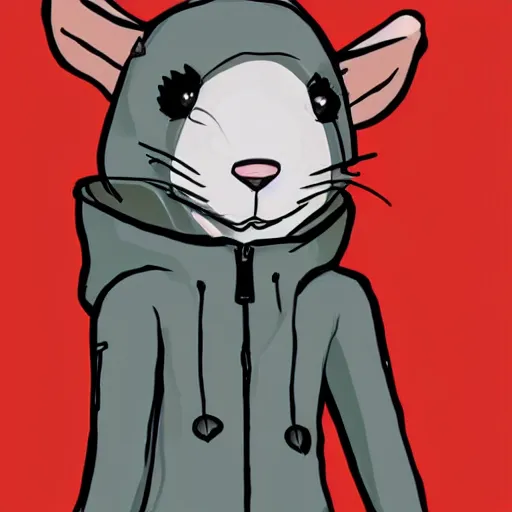 Image similar to a full body shot of a cute rat wearing a hoodie looking into the camera, furry art, furaffinity, deviantart, symmetrical, highly detailed