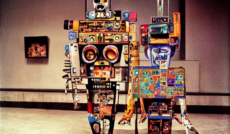 Prompt: A cyborg Mayan cyborg, by Nam June Paik, Man Ray, Annie Liebovitz