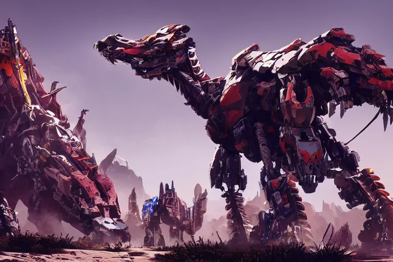 Image similar to sawtooth machine mecha animal beast robot of horizon forbidden west horizon zero dawn bioluminiscence global illumination ray tracing hdr fanart arstation by sung choi and eric pfeiffer and gabriel garza and casper konefal